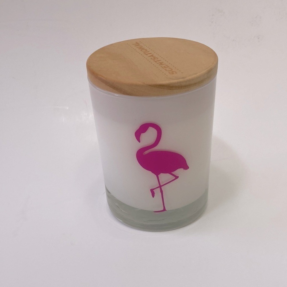 Scentational Island‎ Retreat Flamingo Jar Candle 11oz Wood Lid 4.5" tall